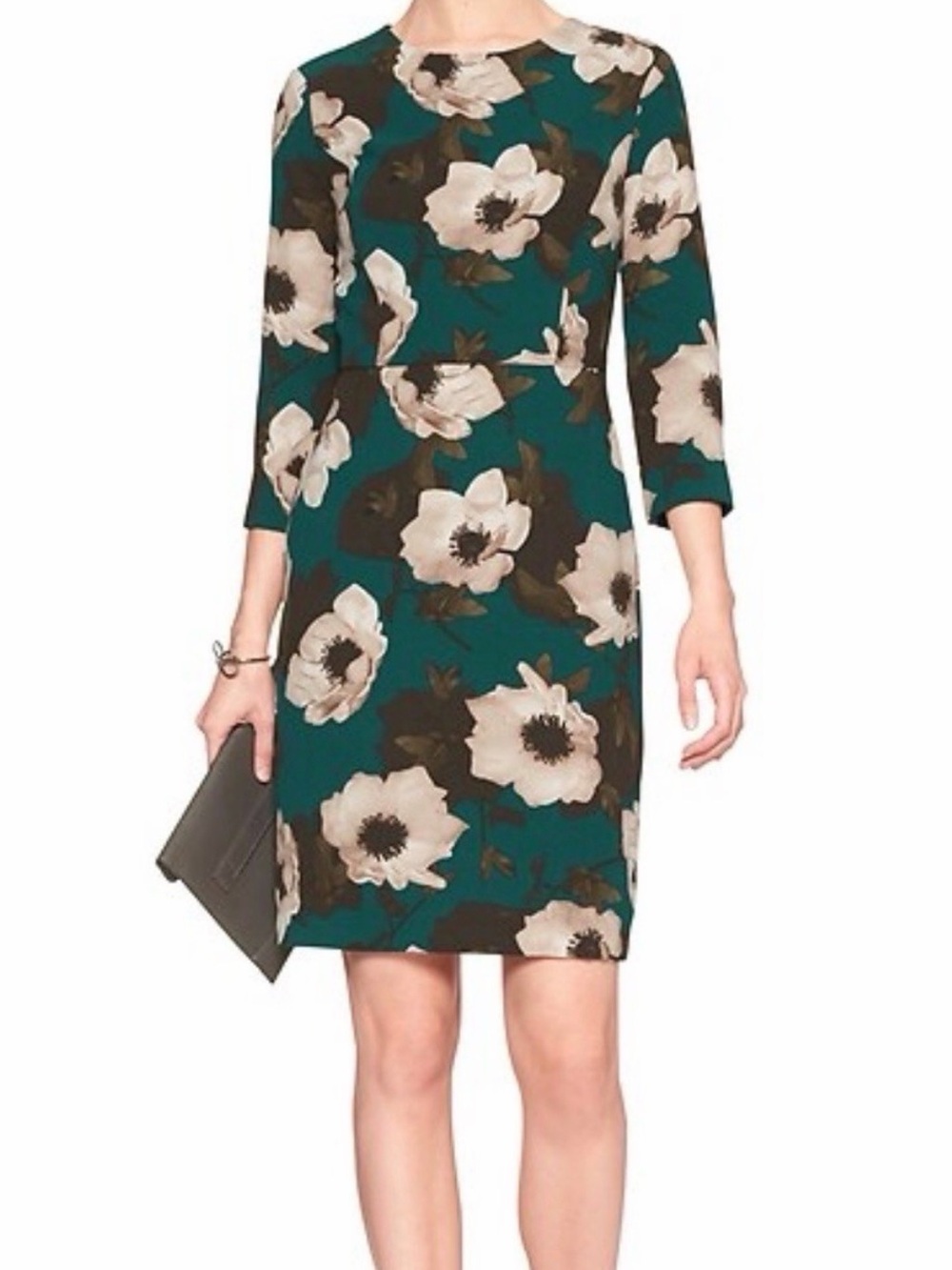 Banana Republic Teal Magnolia Floral Midi Sheath Dress | Summer Office Brunch